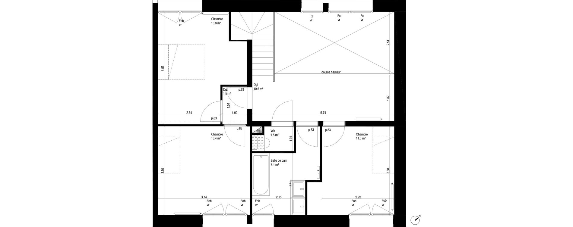 Duplex T4 de 119,20 m2 &agrave; Lille Bois blancs