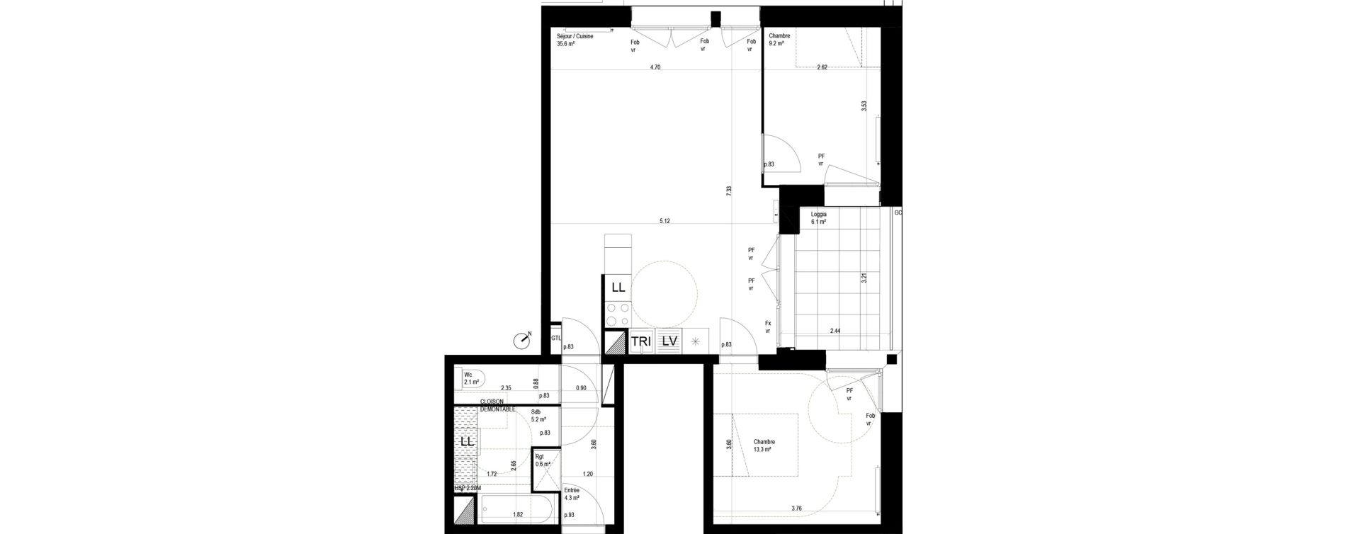 Appartement T3 de 70,40 m2 &agrave; Lille Bois blancs