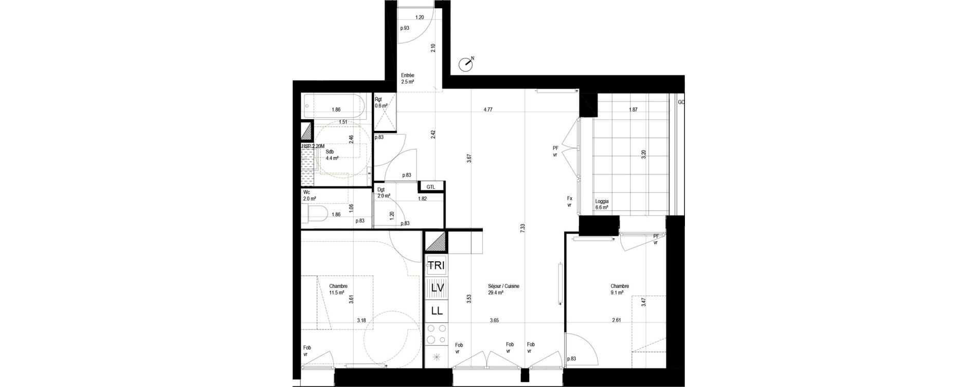 Appartement T3 de 61,15 m2 &agrave; Lille Bois blancs