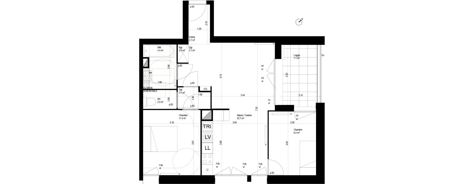 Appartement T3 de 63,50 m2 &agrave; Lille Bois blancs