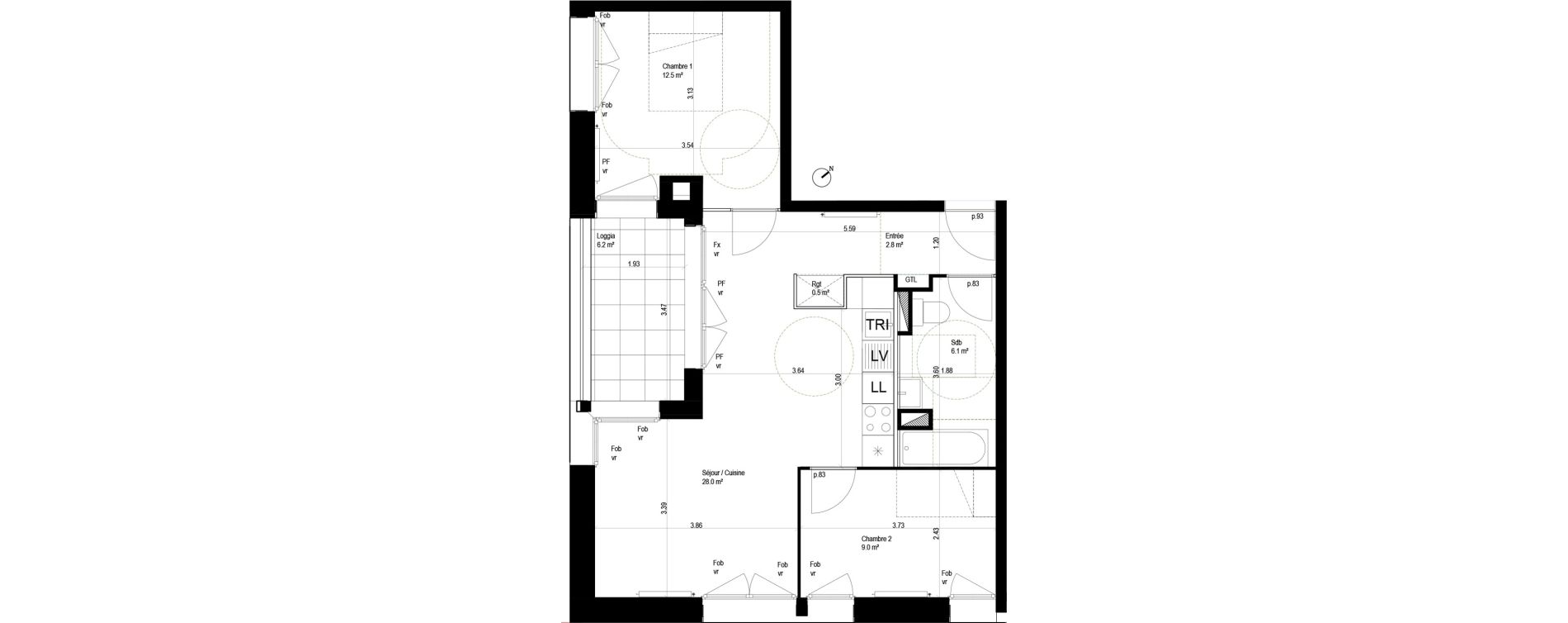 Appartement T3 de 58,90 m2 &agrave; Lille Bois blancs