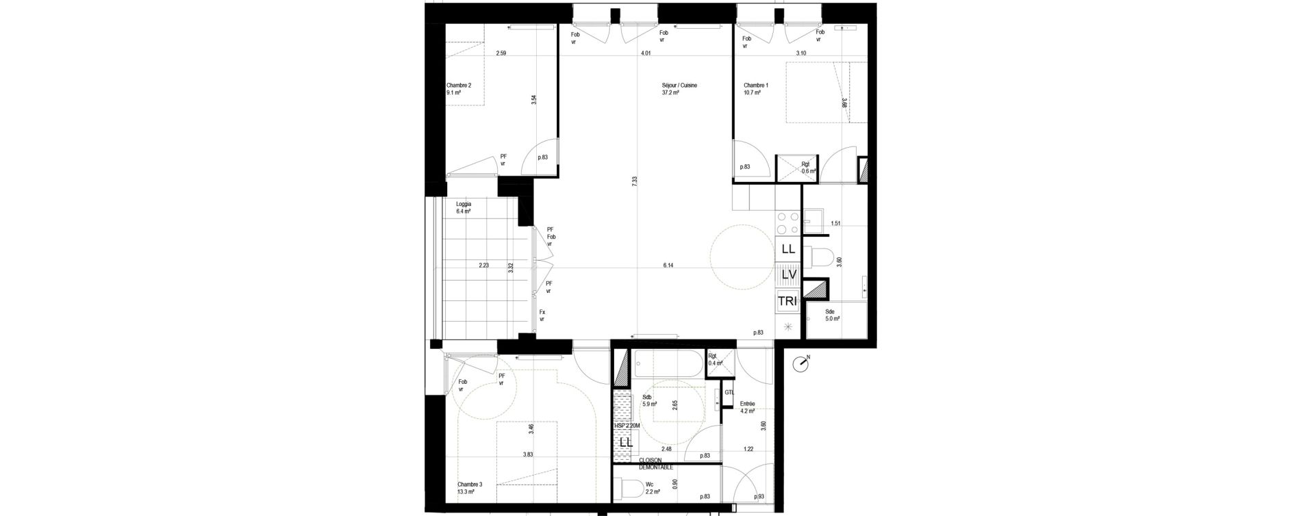 Appartement T4 de 88,60 m2 &agrave; Lille Bois blancs
