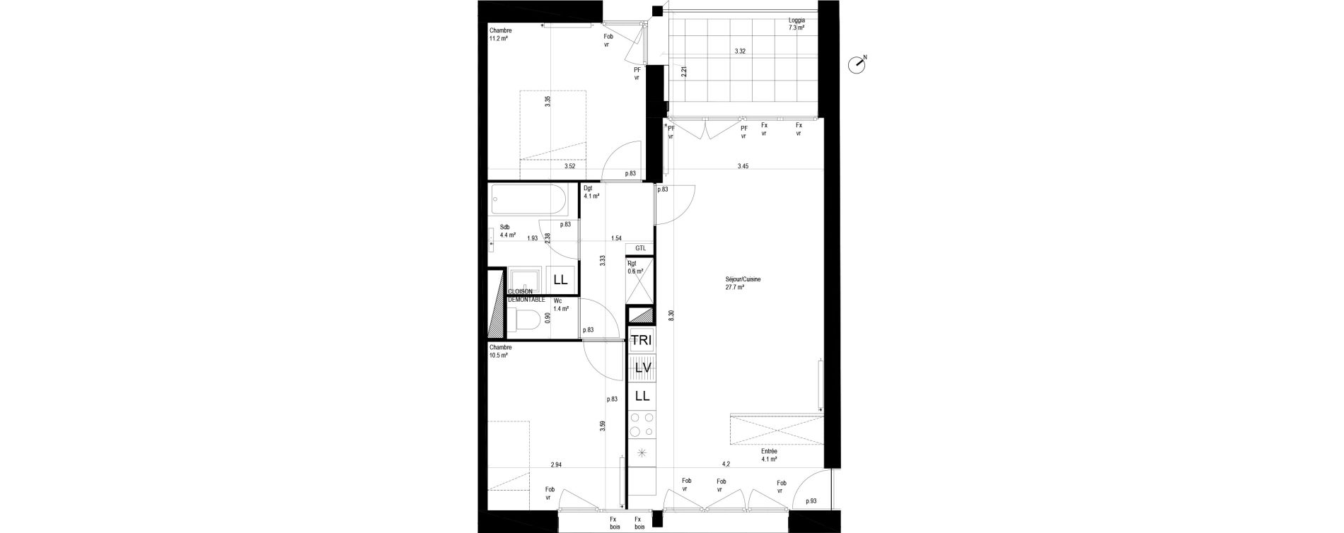 Appartement T3 de 64,00 m2 &agrave; Lille Bois blancs