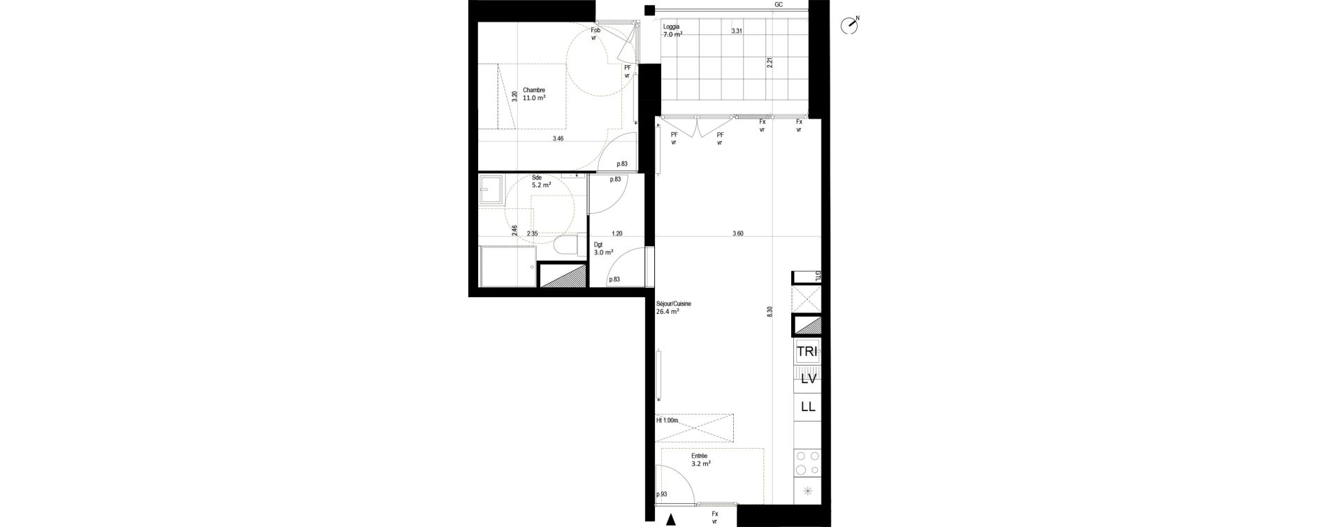 Appartement T2 de 48,80 m2 &agrave; Lille Bois blancs