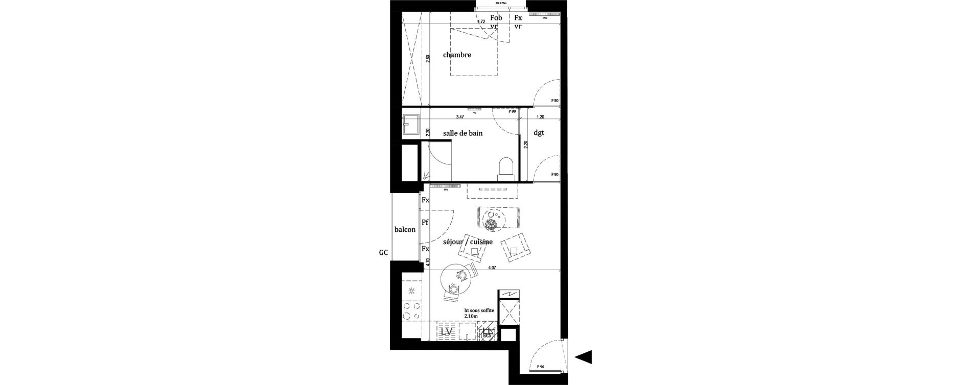 Appartement T2 de 44,10 m2 &agrave; Lille Lille sud