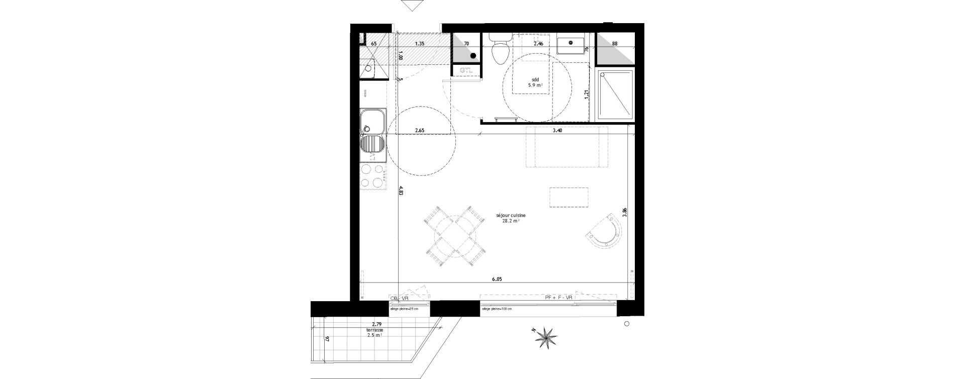Appartement T1 de 34,10 m2 &agrave; Lille Sud