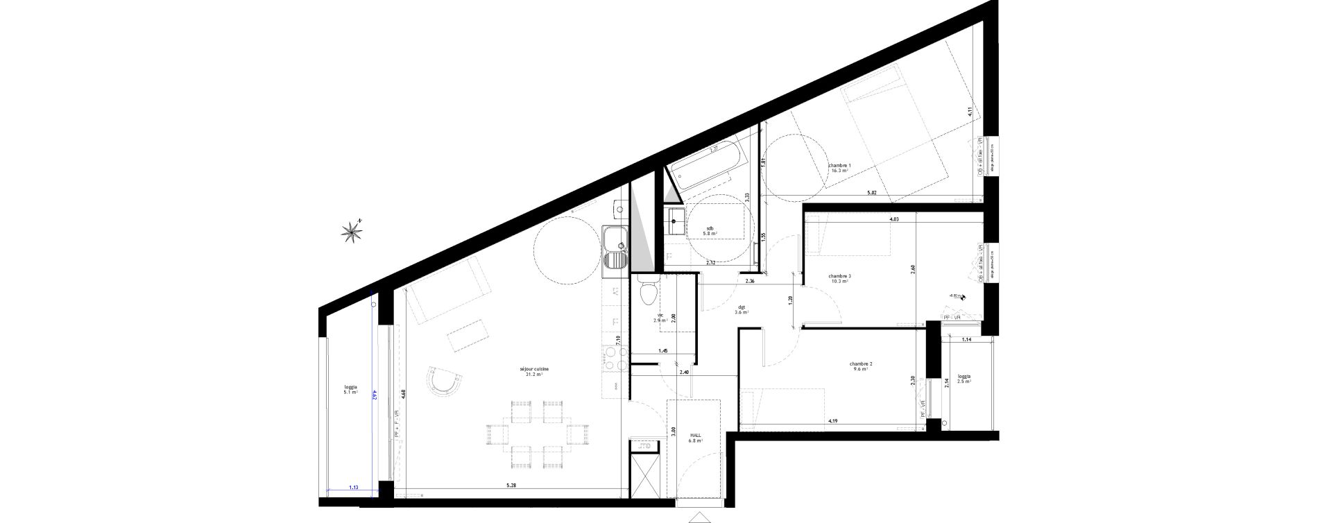 Appartement T4 de 86,50 m2 &agrave; Lille Sud