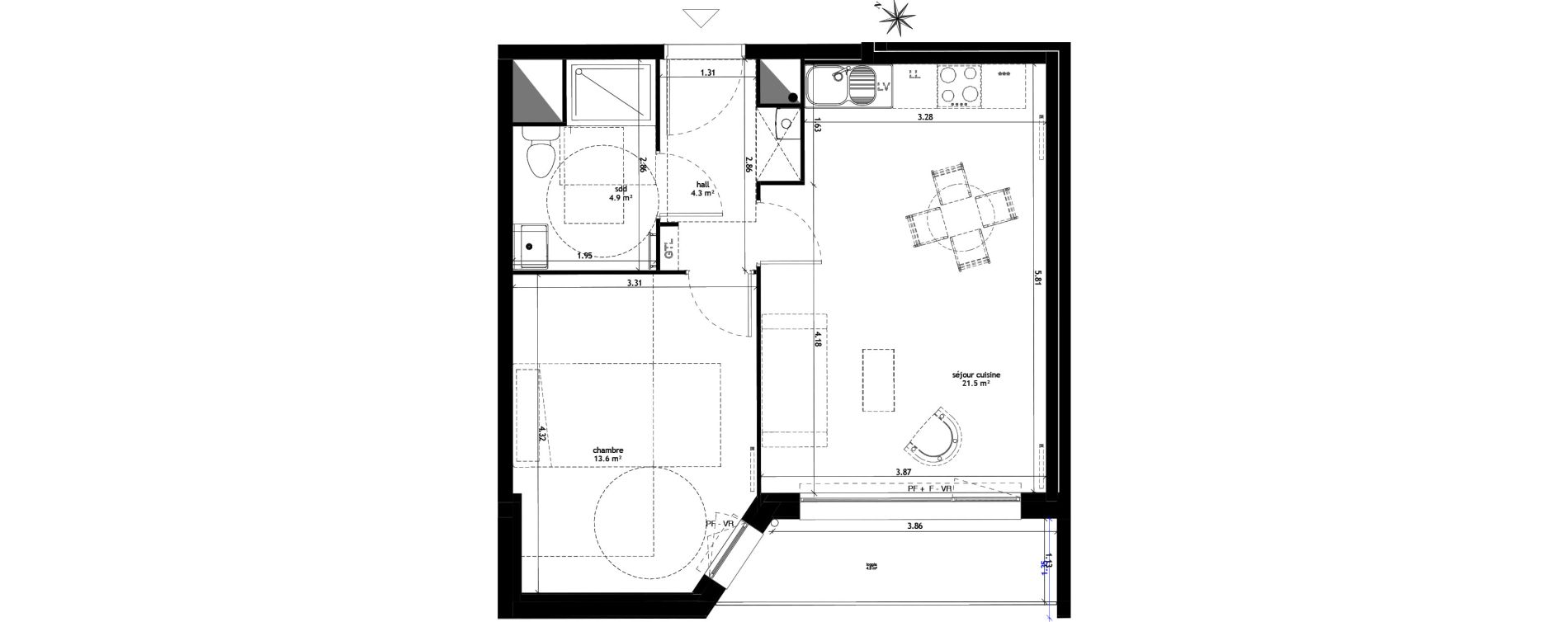 Appartement T2 de 44,30 m2 &agrave; Lille Sud