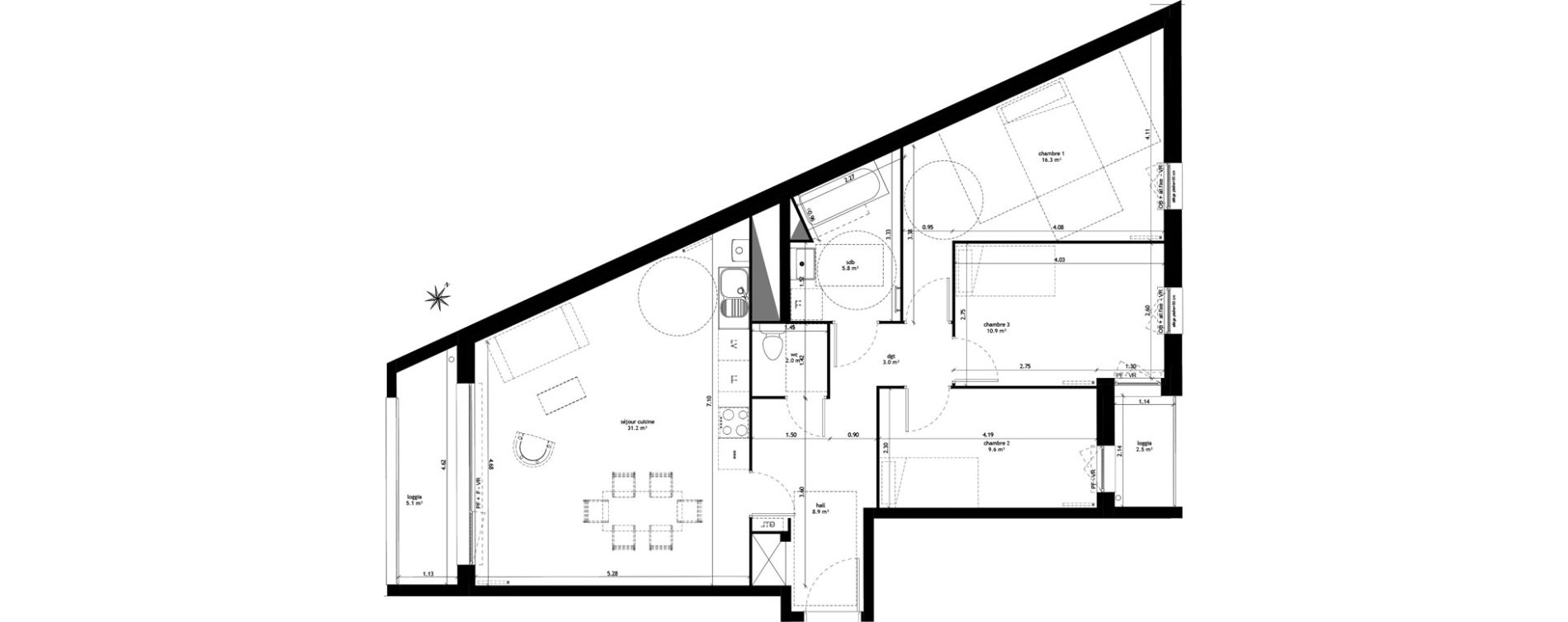 Appartement T4 de 87,70 m2 &agrave; Lille Sud