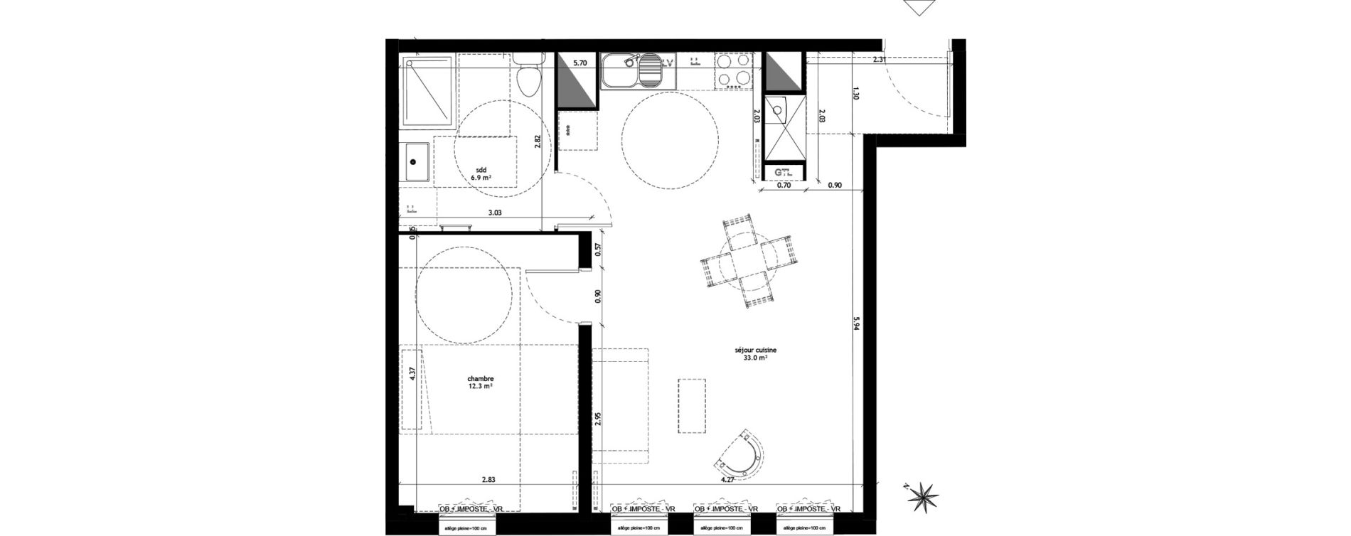Appartement T2 de 52,20 m2 &agrave; Lille Sud
