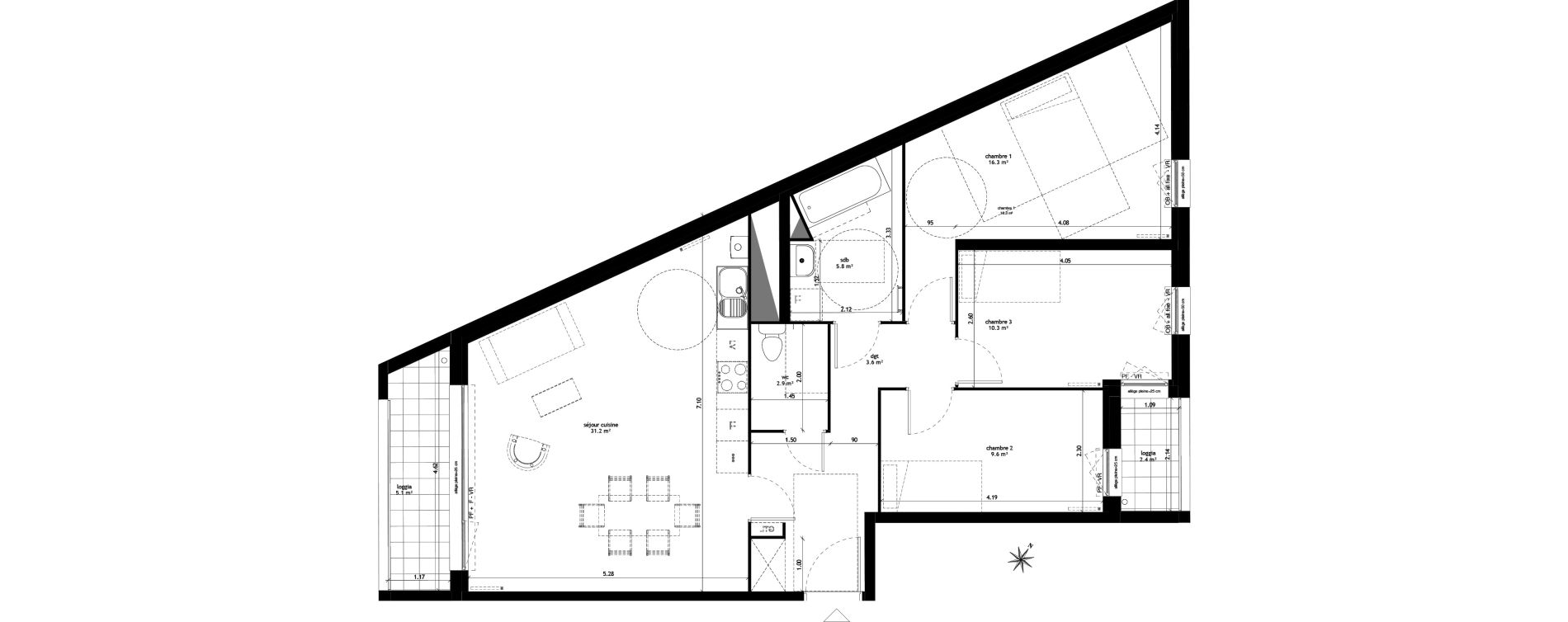 Appartement T4 de 86,50 m2 &agrave; Lille Sud