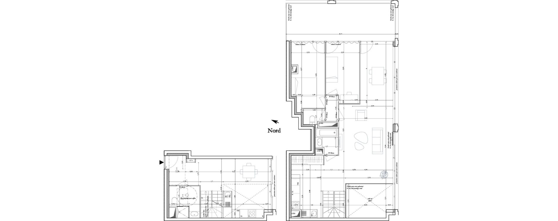 Duplex T3 de 108,50 m2 &agrave; Lille Fives