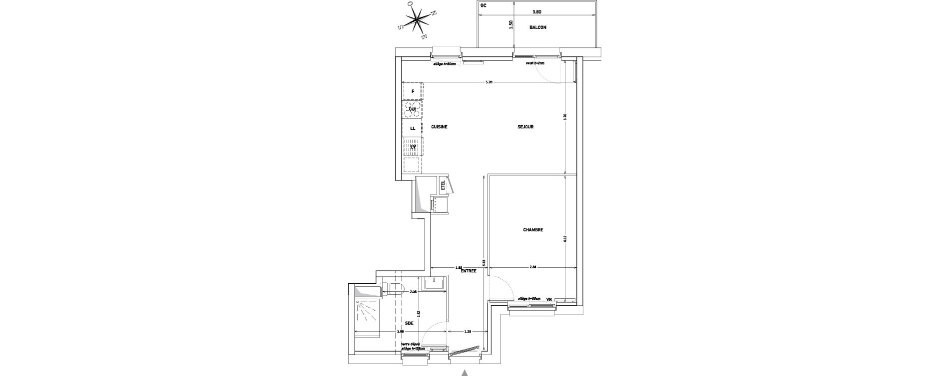 Appartement T2 de 48,08 m2 &agrave; Lille Sud