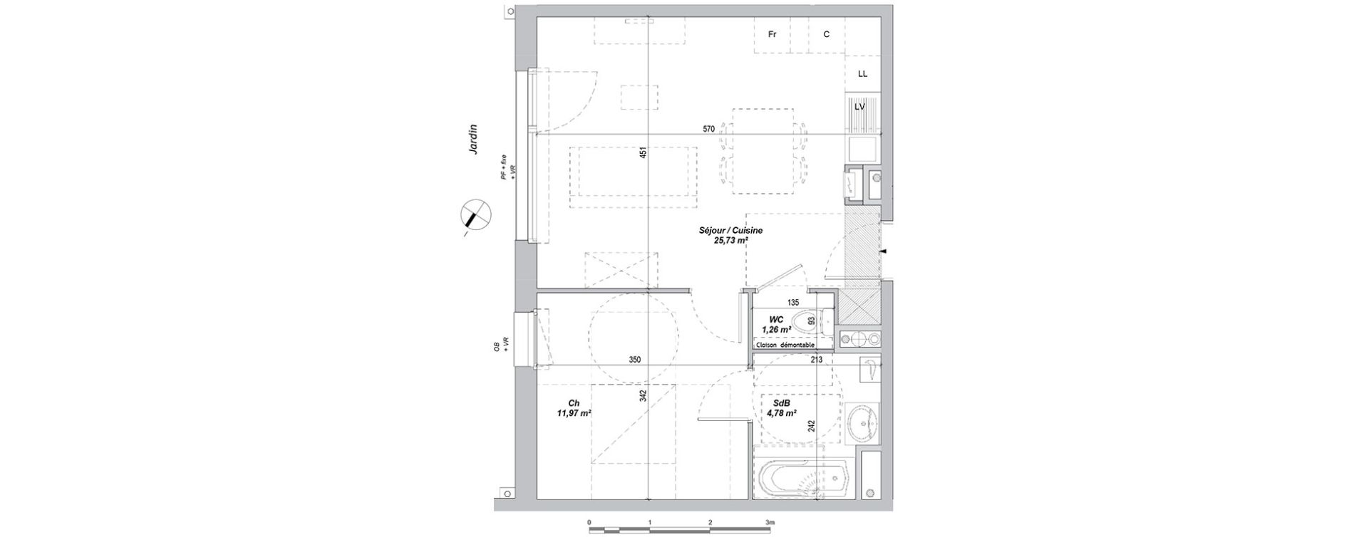 Appartement T2 de 43,74 m2 &agrave; Lille Lille lomme