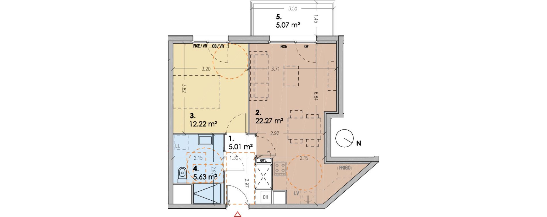 Appartement T2 de 45,13 m2 &agrave; Lille Faubourg des postes