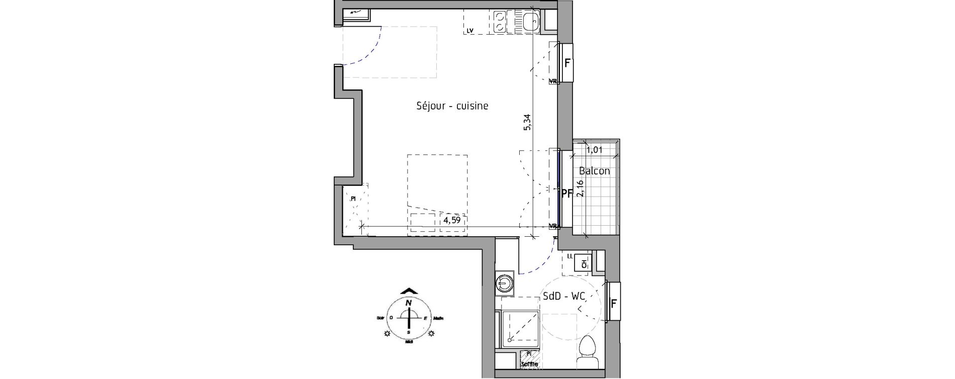 Appartement T1 de 32,50 m2 &agrave; Lille Fives