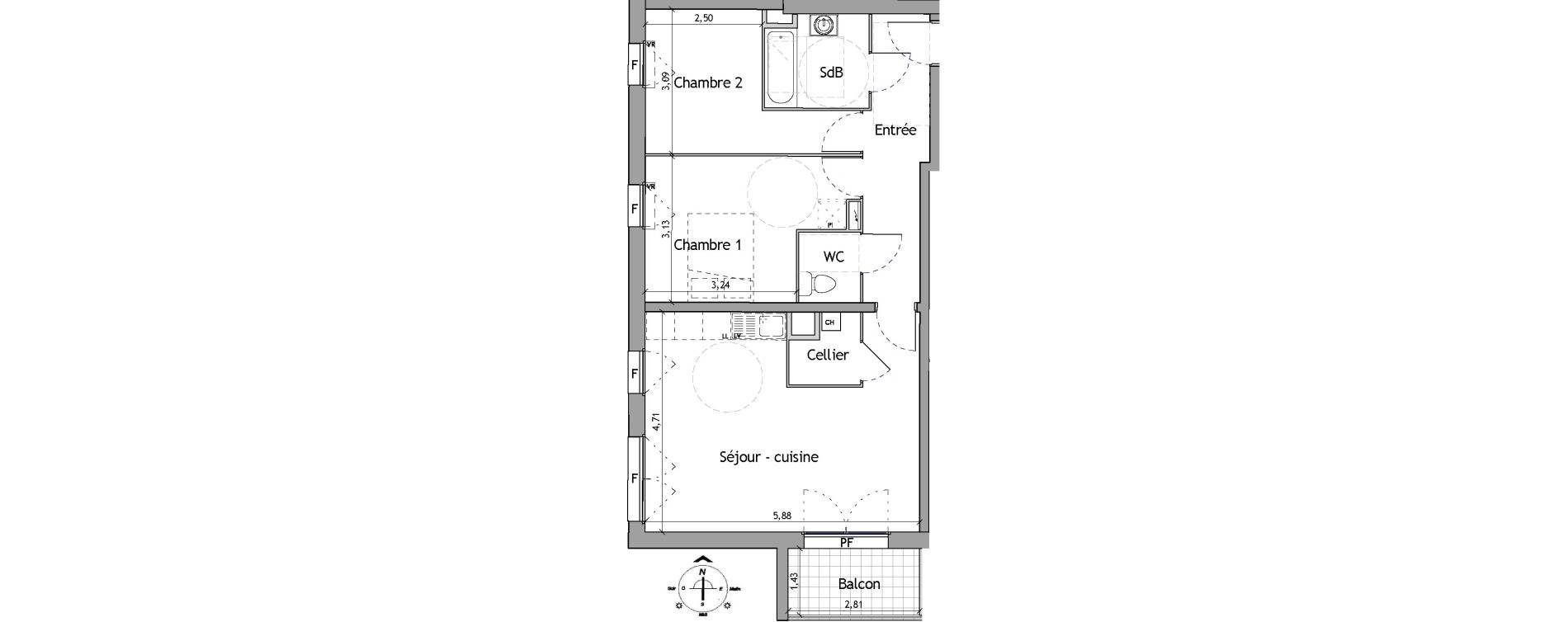 Appartement T3 de 62,90 m2 &agrave; Lille Fives