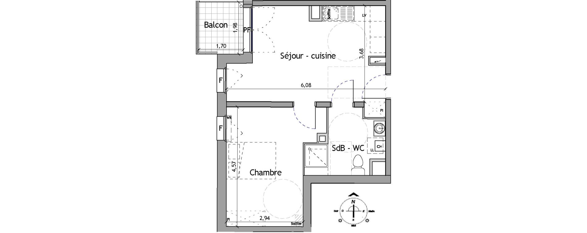 Appartement T2 de 40,50 m2 &agrave; Lille Fives
