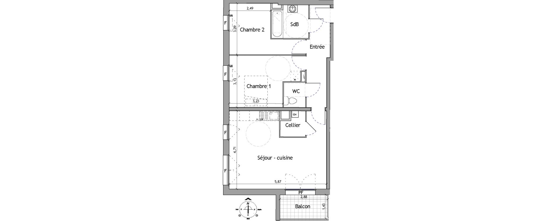 Appartement T3 de 62,90 m2 &agrave; Lille Fives
