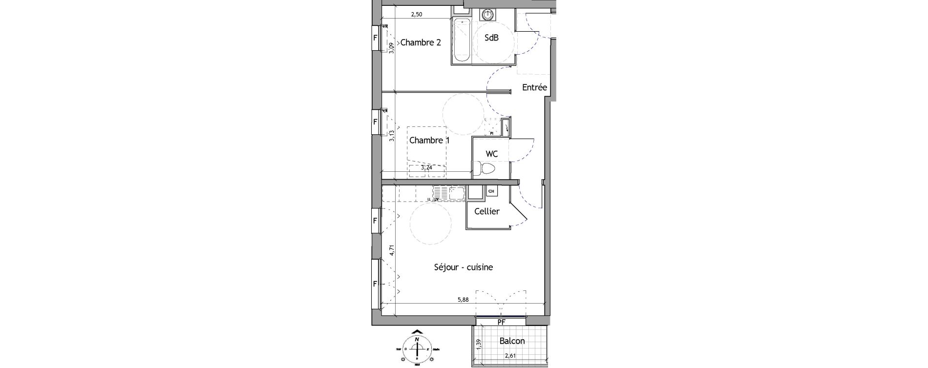 Appartement T3 de 62,90 m2 &agrave; Lille Fives