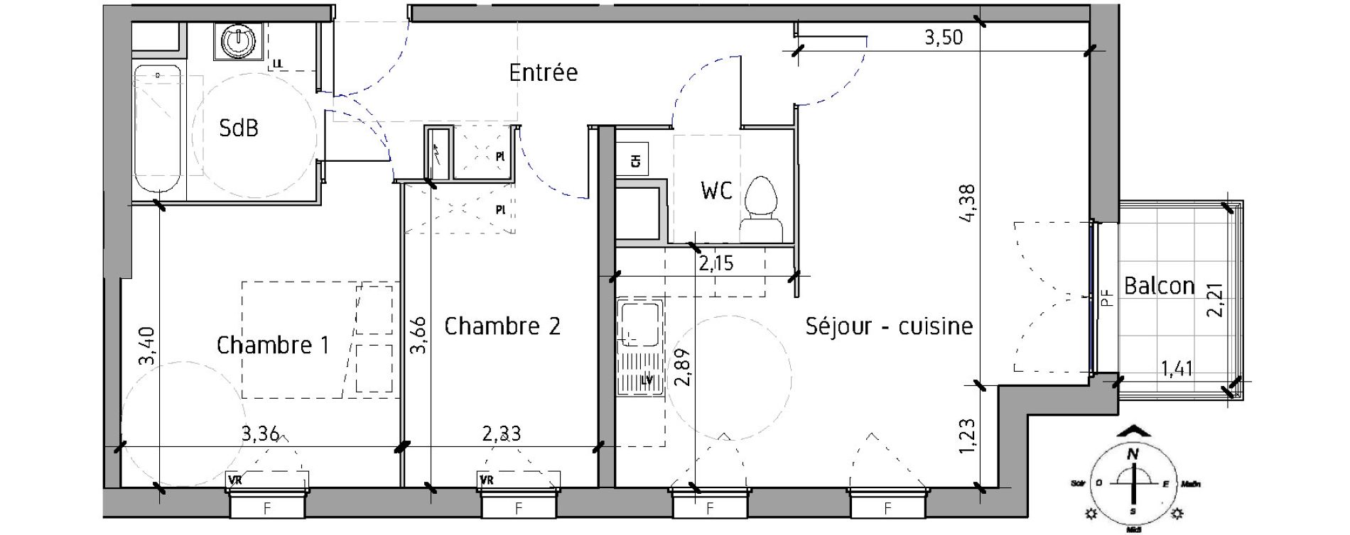 Appartement T3 de 60,70 m2 &agrave; Lille Fives