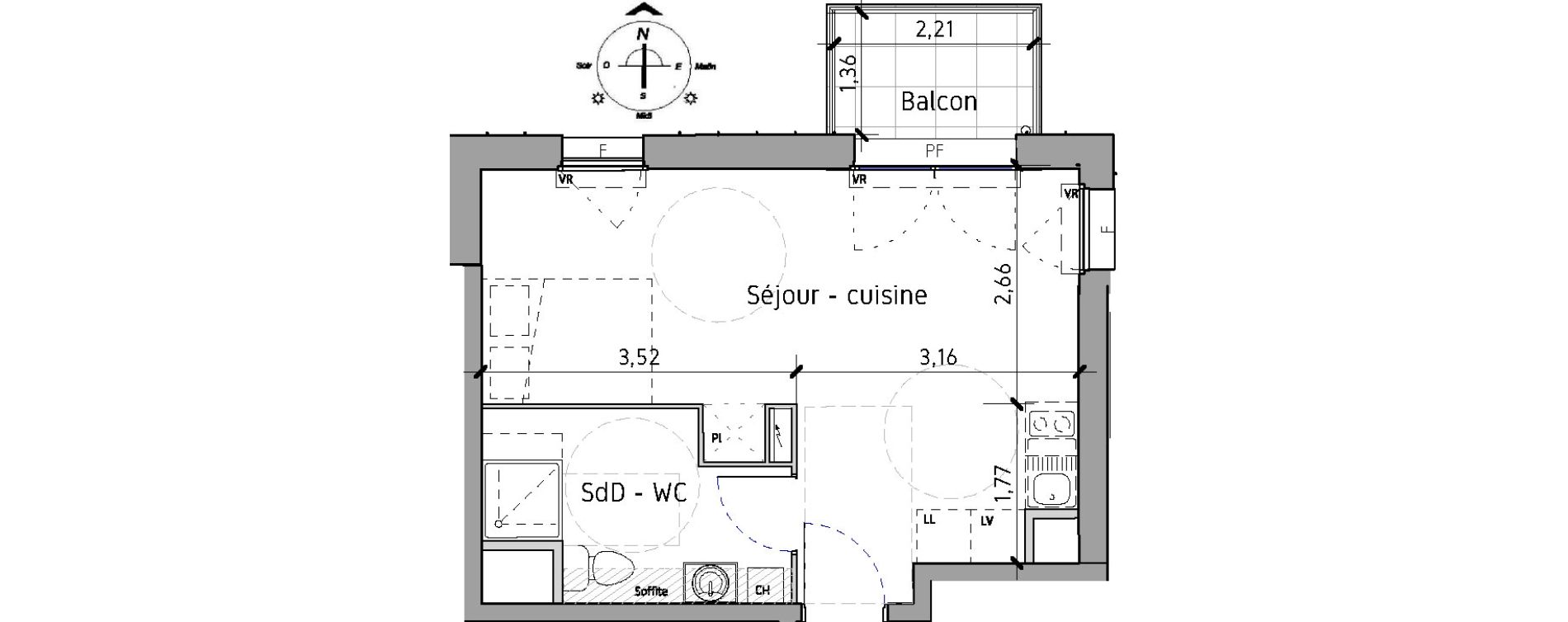 Appartement T1 de 29,90 m2 &agrave; Lille Fives