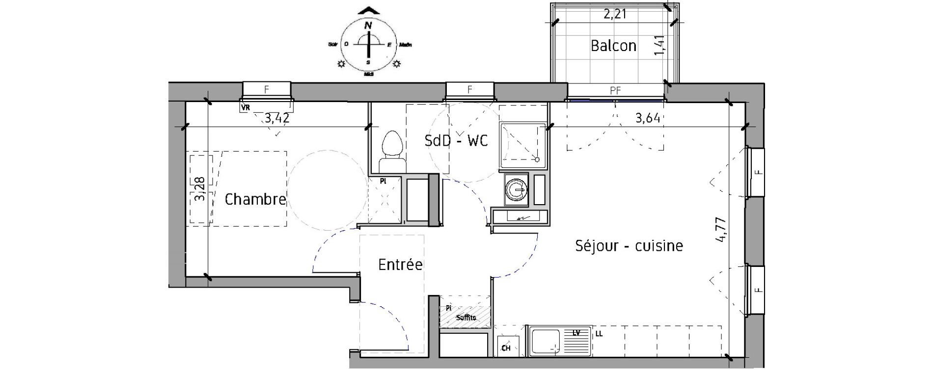 Appartement T2 de 42,30 m2 &agrave; Lille Fives