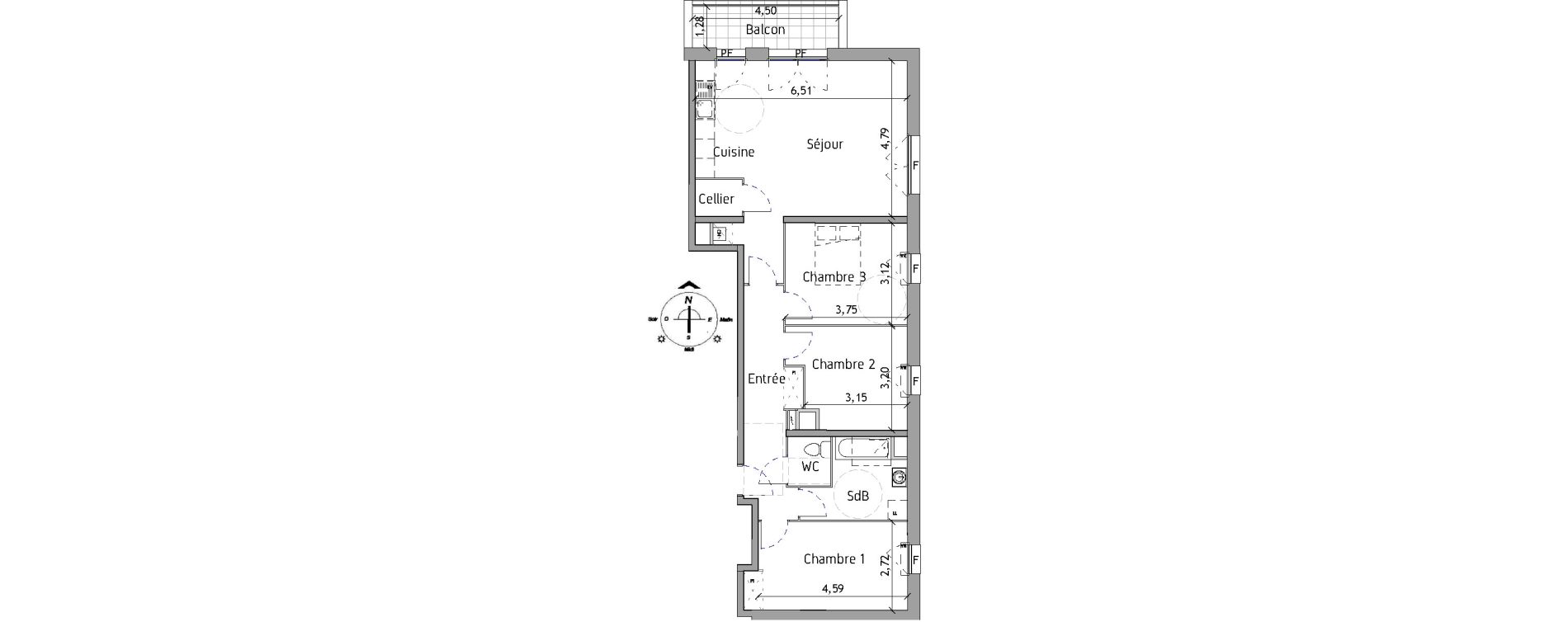 Appartement T4 de 88,00 m2 &agrave; Lille Fives