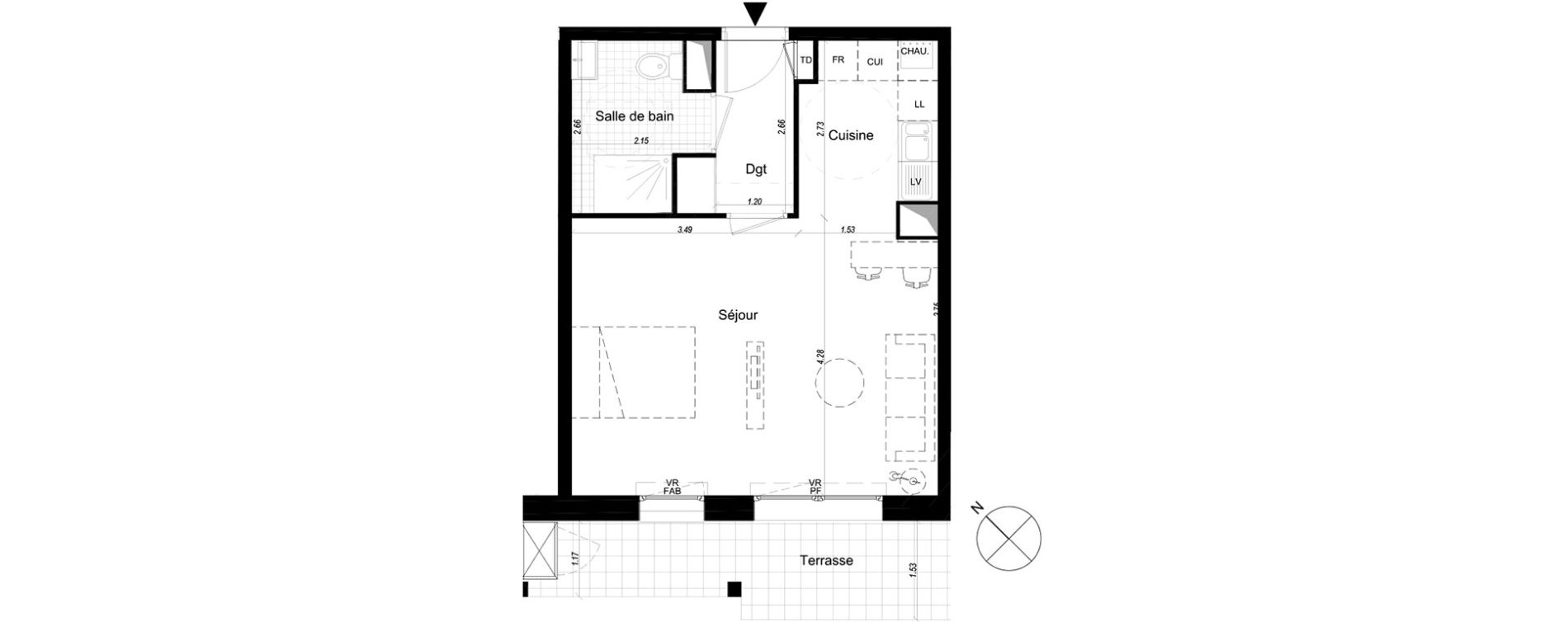 Appartement T1 de 37,40 m2 &agrave; Lille Sud