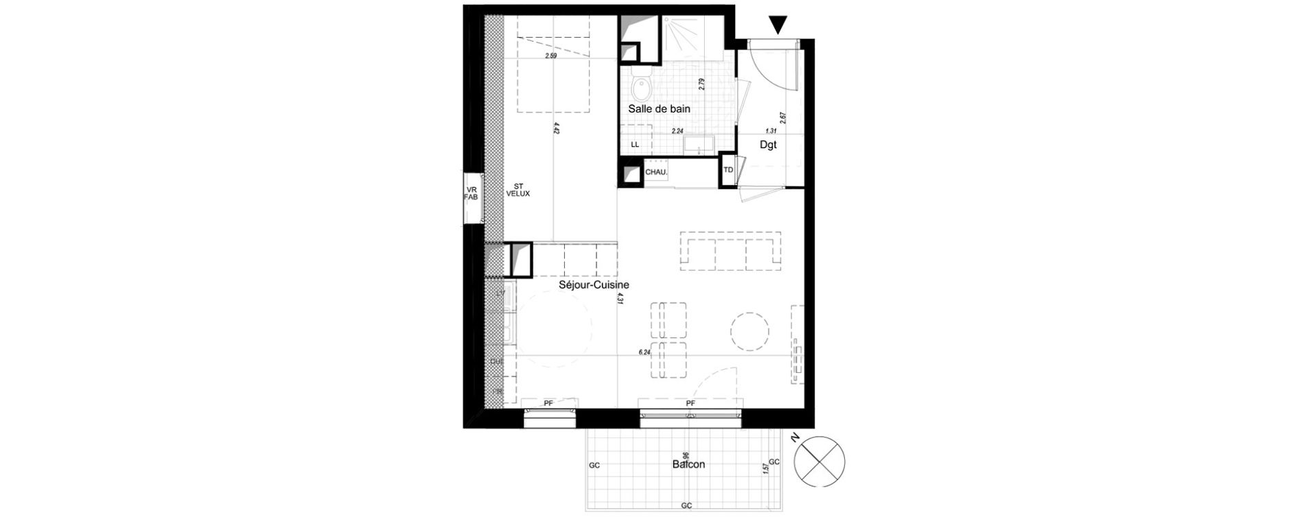 Appartement T1 de 42,00 m2 &agrave; Lille Sud