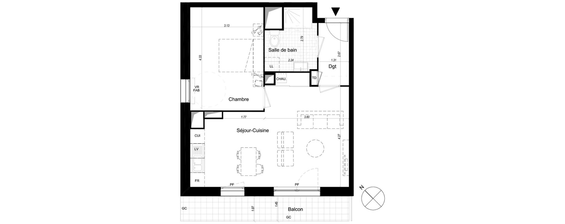 Appartement T2 de 48,30 m2 &agrave; Lille Sud