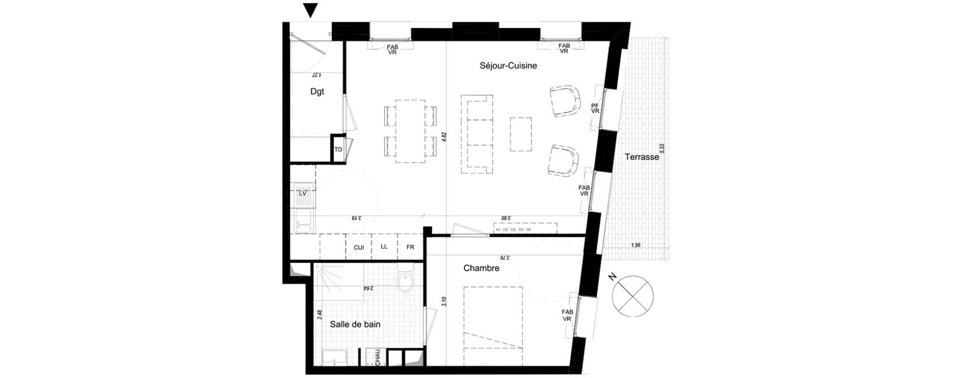 Appartement T2 de 53,10 m2 &agrave; Lille Sud