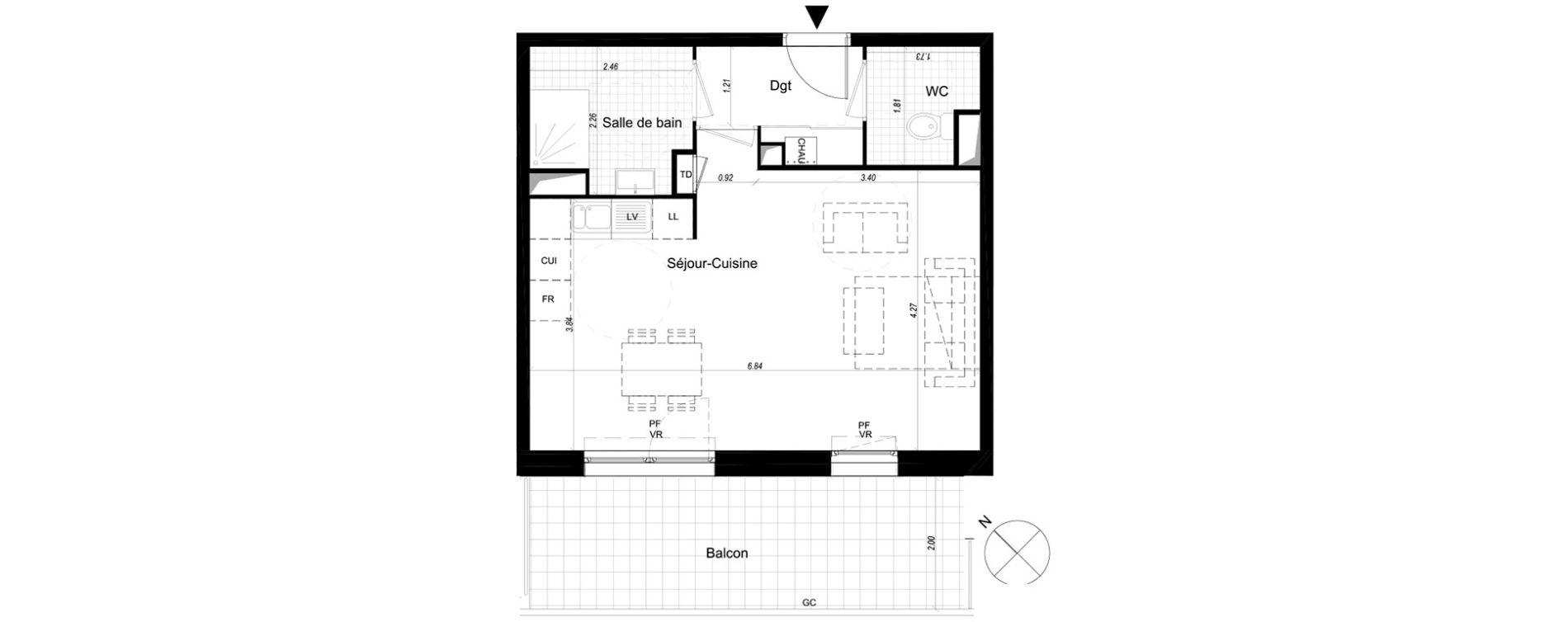 Appartement T1 de 38,90 m2 &agrave; Lille Sud