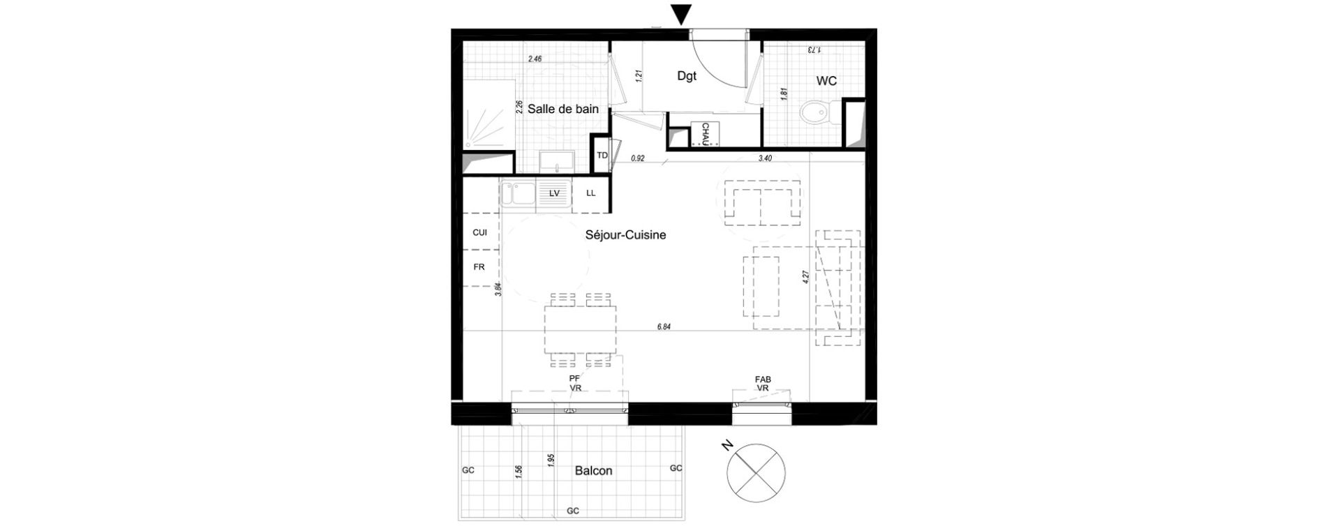 Appartement T1 de 39,60 m2 &agrave; Lille Sud