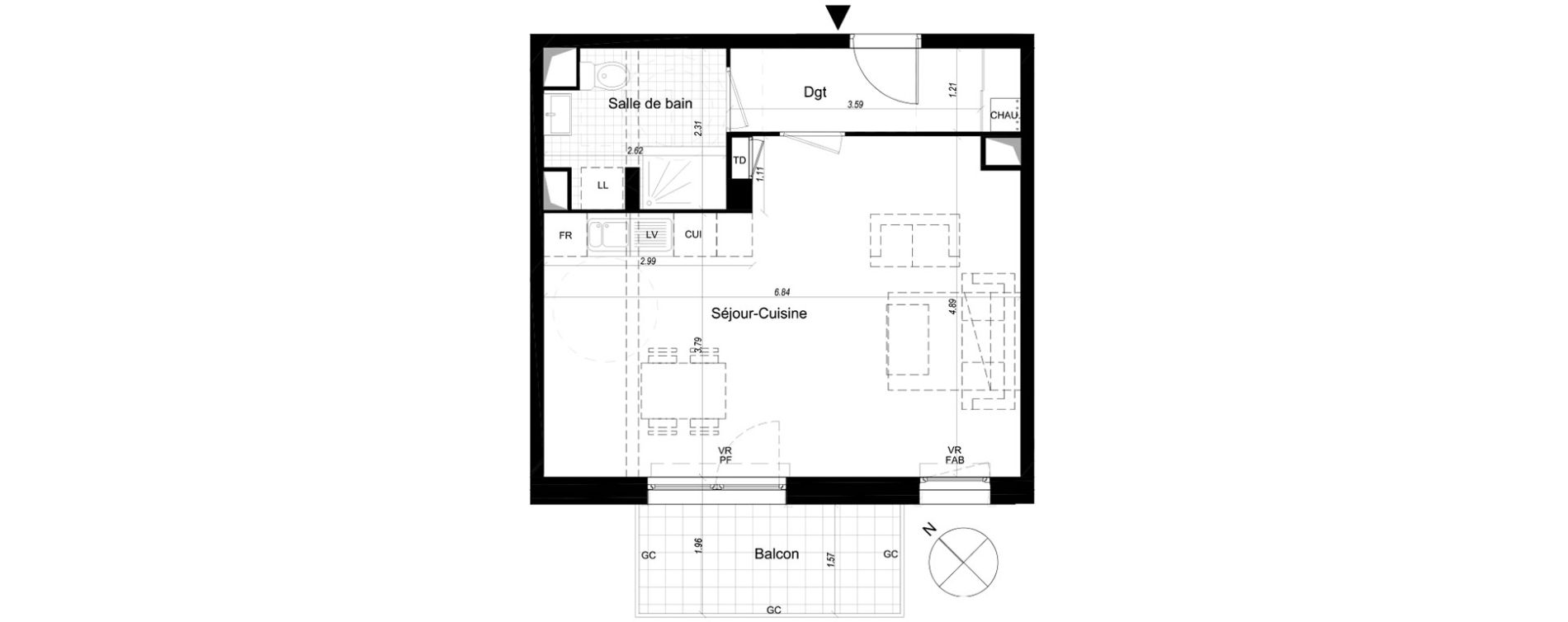 Appartement T1 de 40,30 m2 &agrave; Lille Sud