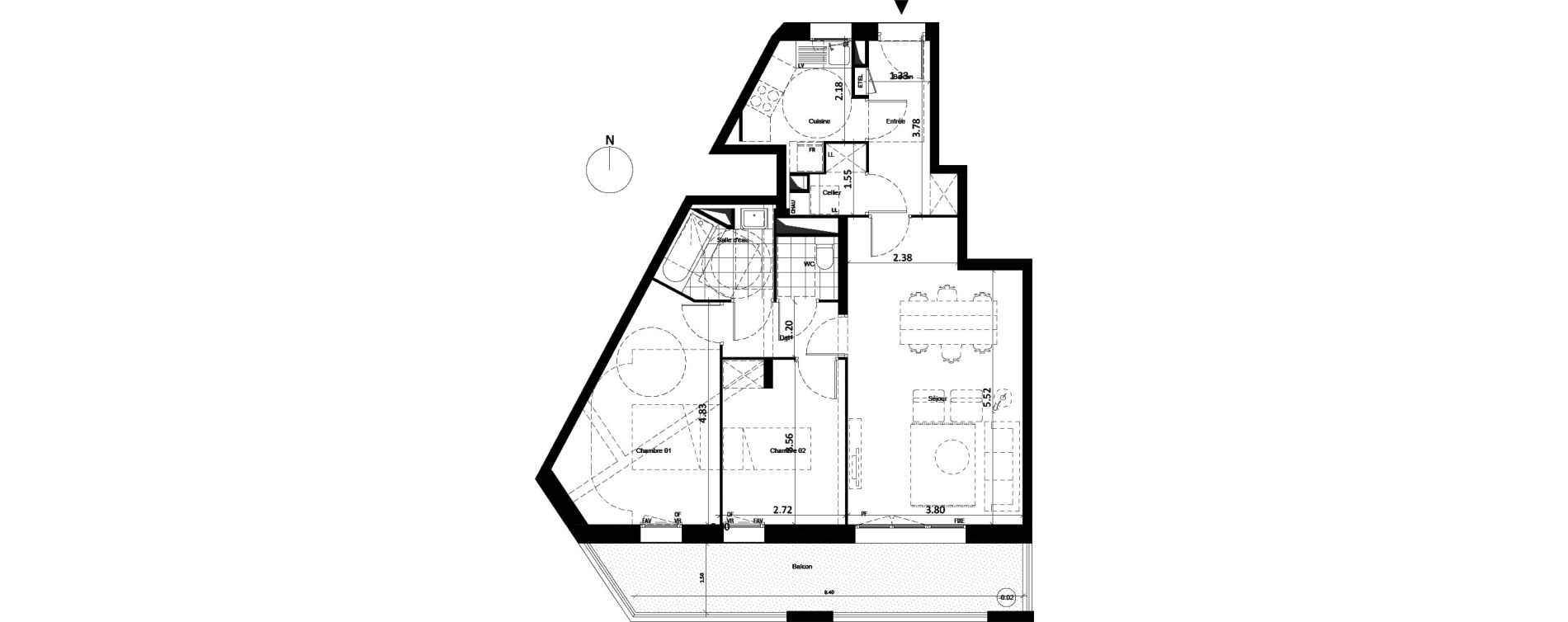 Appartement T3 de 68,95 m2 &agrave; Lille Sud