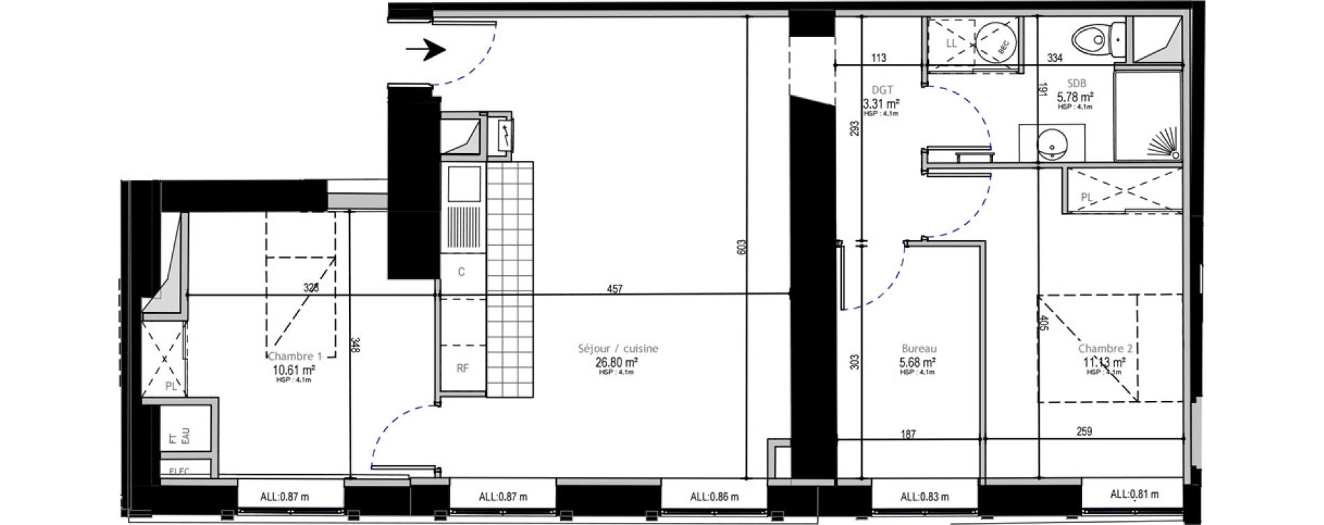 Appartement T3 de 63,31 m2 &agrave; Lille Euralille