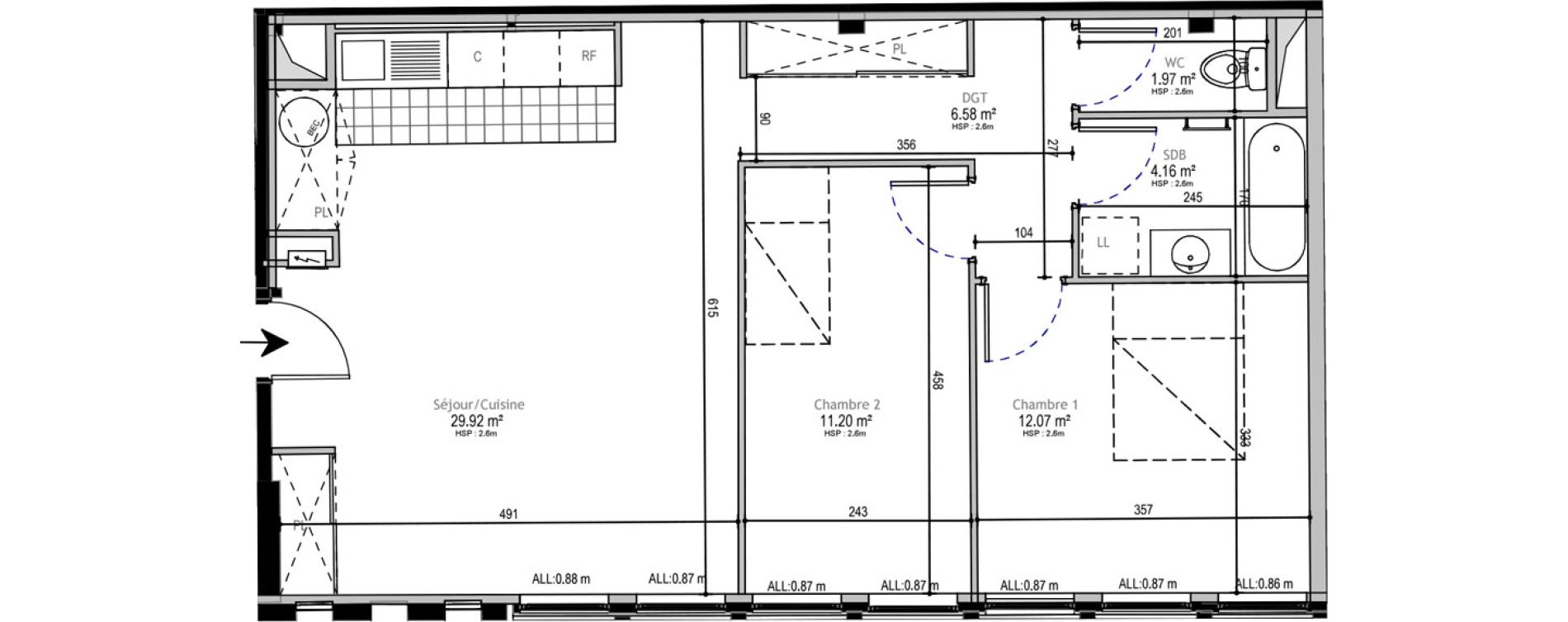 Appartement T3 de 65,90 m2 &agrave; Lille Euralille