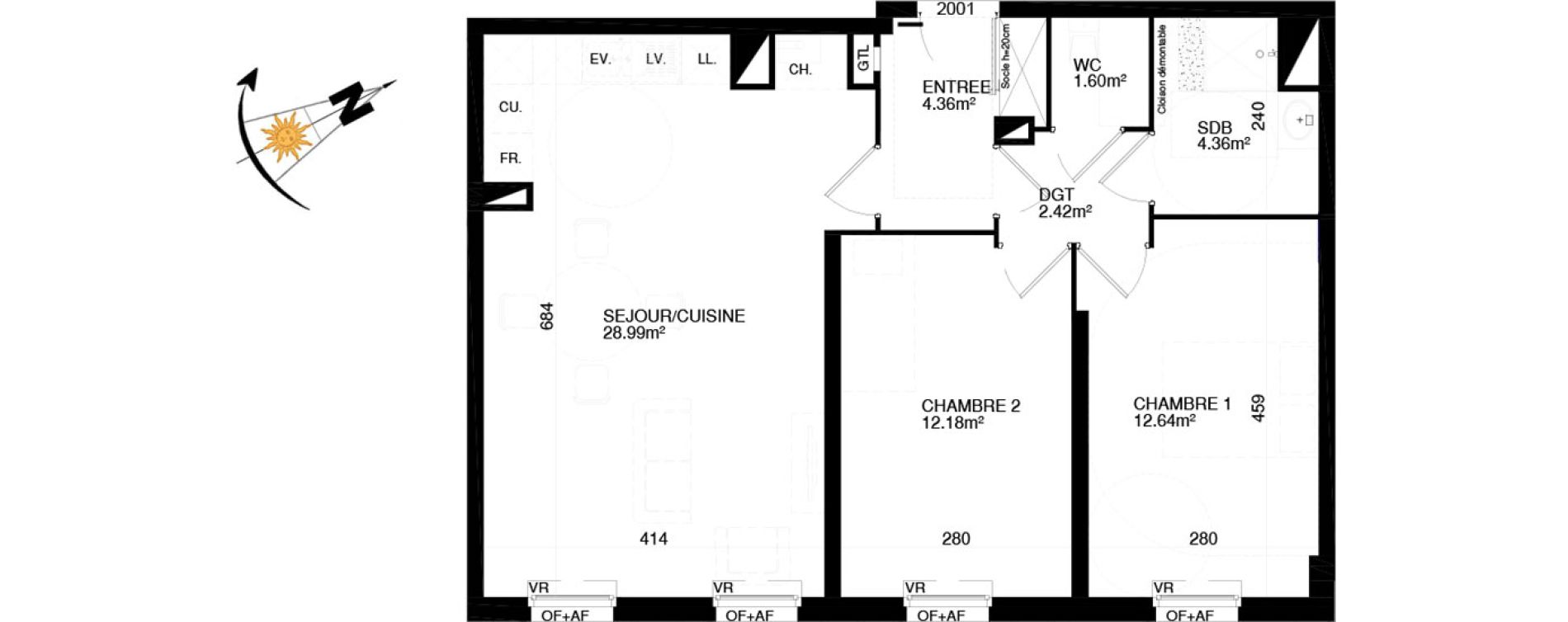 Appartement T3 de 66,55 m2 &agrave; Lille Lille sud