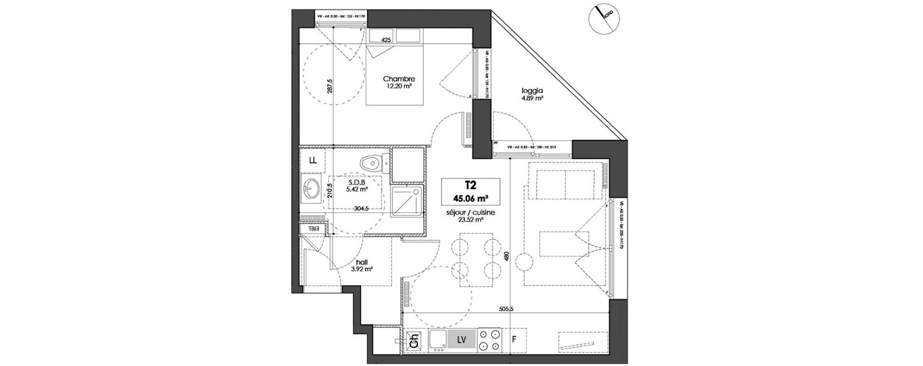 Appartement T2 de 45,06 m2 &agrave; Lille Lille sud