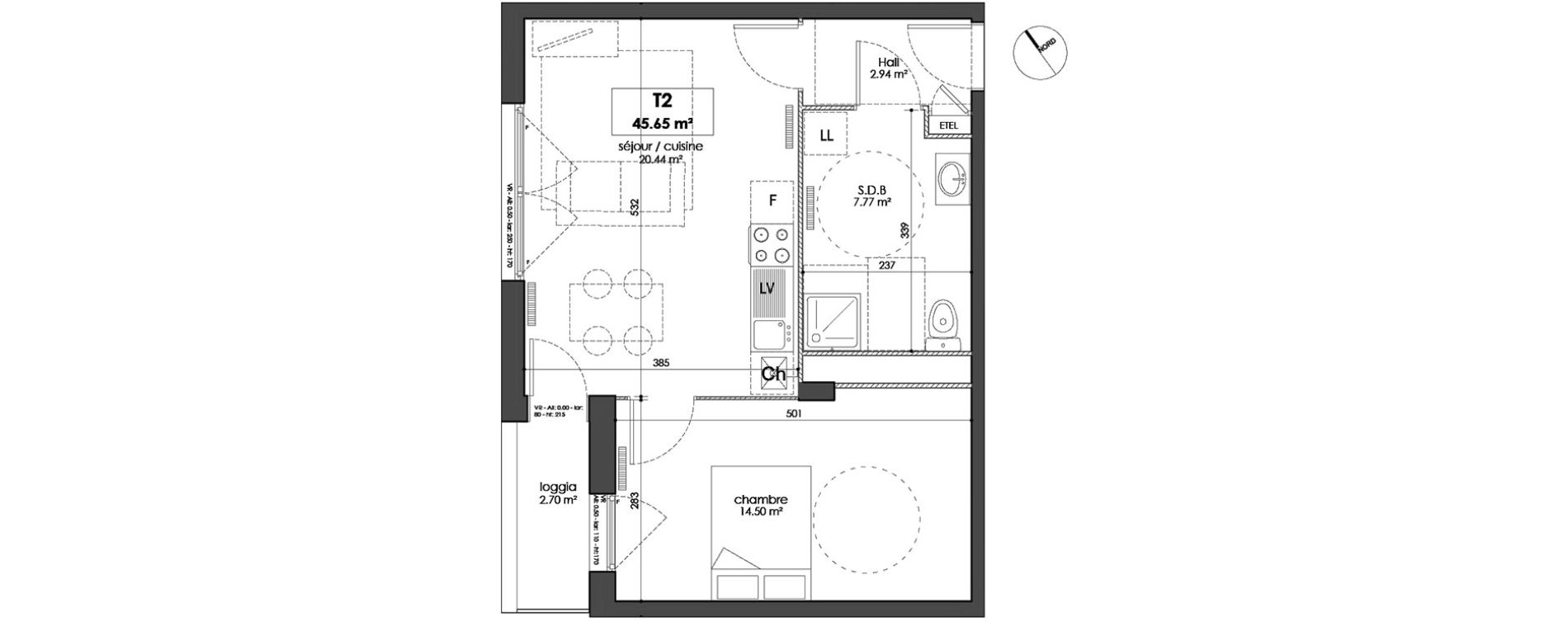 Appartement T2 de 45,65 m2 &agrave; Lille Lille sud