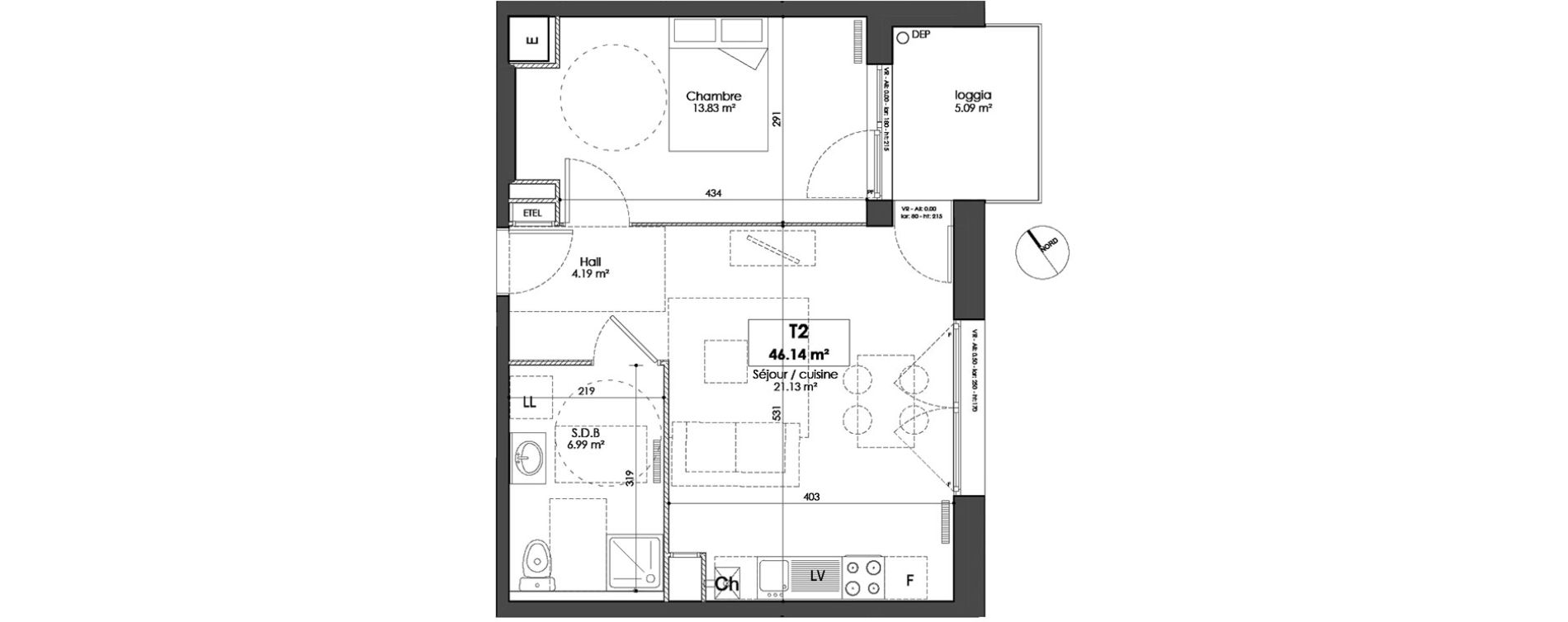 Appartement T2 de 46,14 m2 &agrave; Lille Lille sud