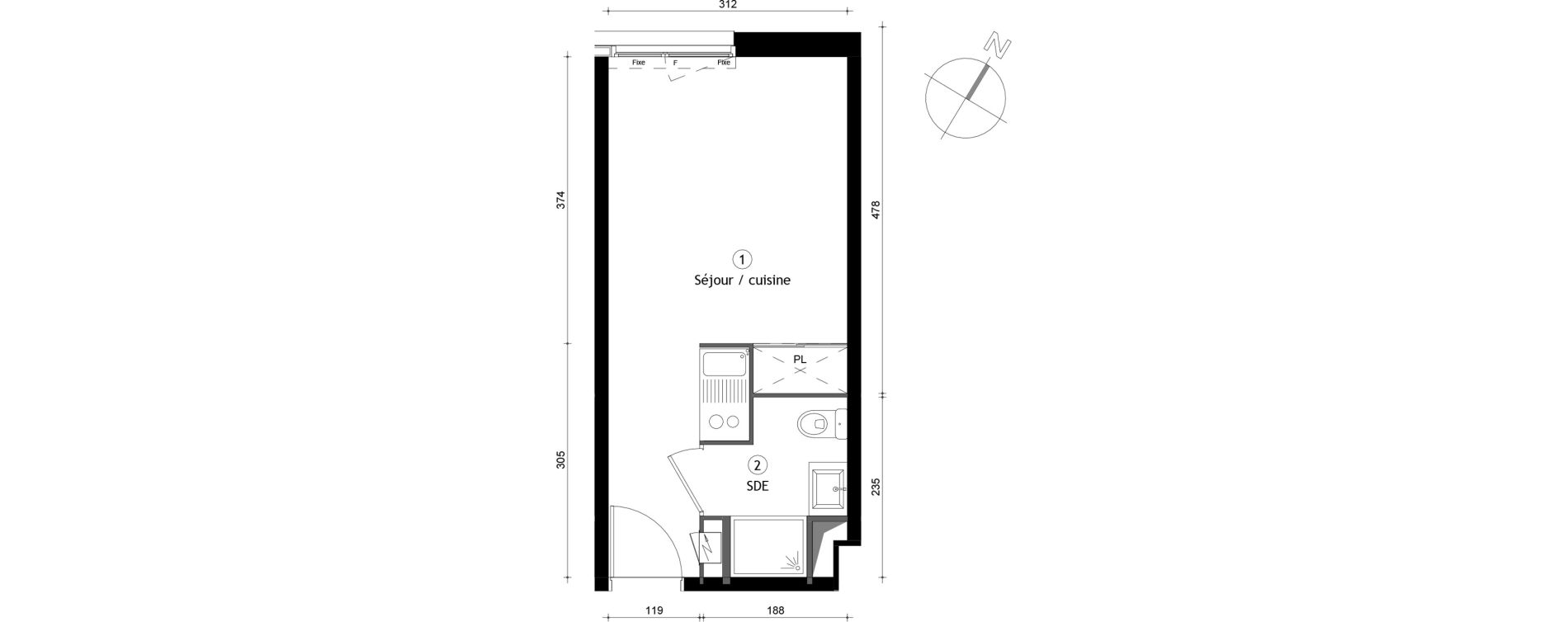 Appartement T1 de 20,20 m2 &agrave; Lille Lomme