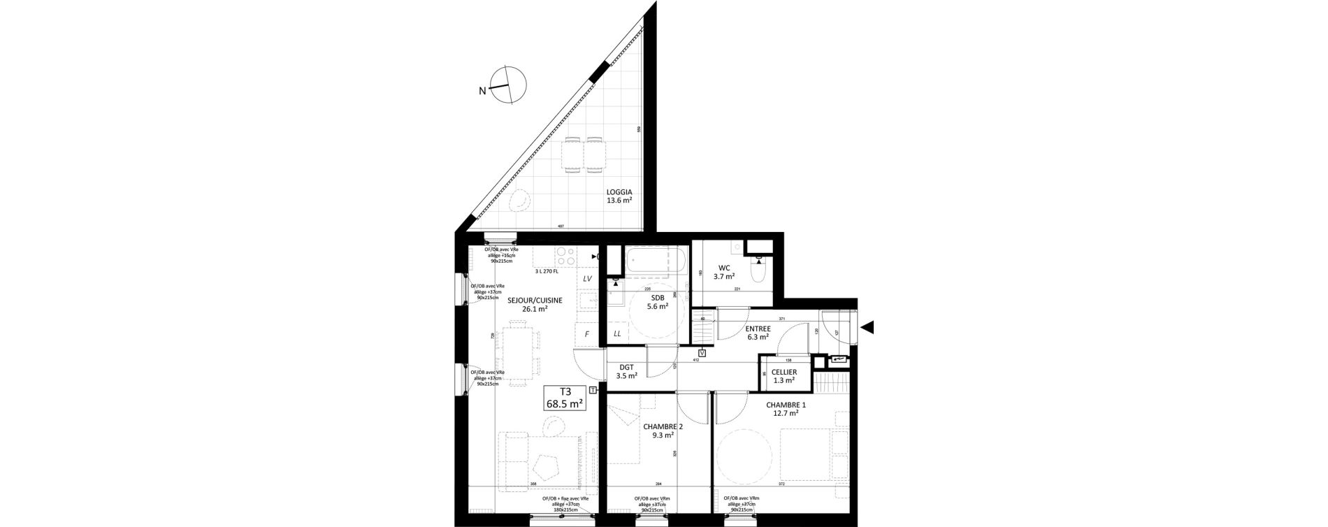 Appartement T3 de 68,50 m2 &agrave; Lille Sud