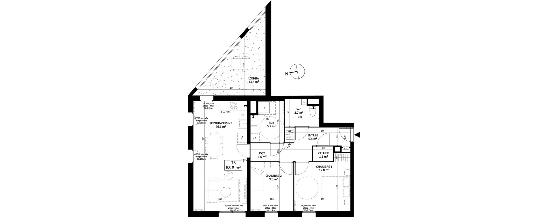 Appartement T3 de 68,80 m2 &agrave; Lille Sud
