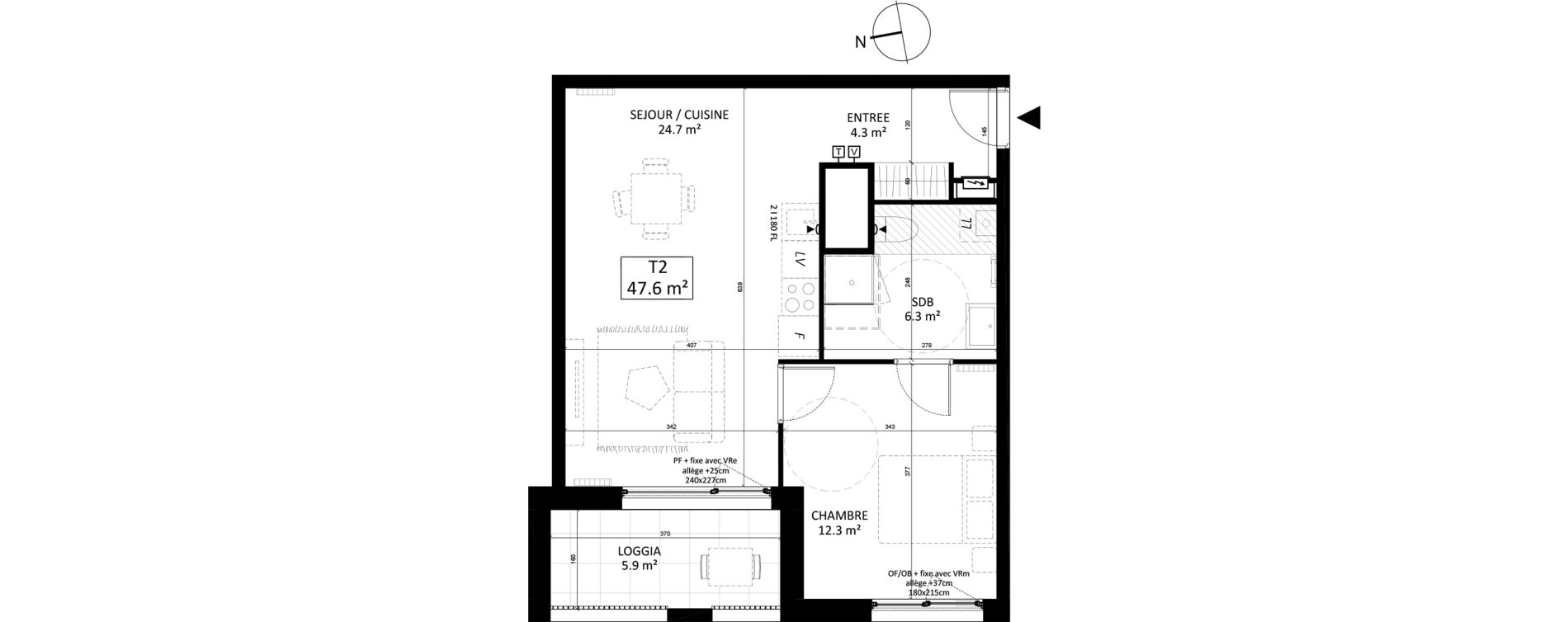 Appartement T2 de 47,60 m2 &agrave; Lille Sud