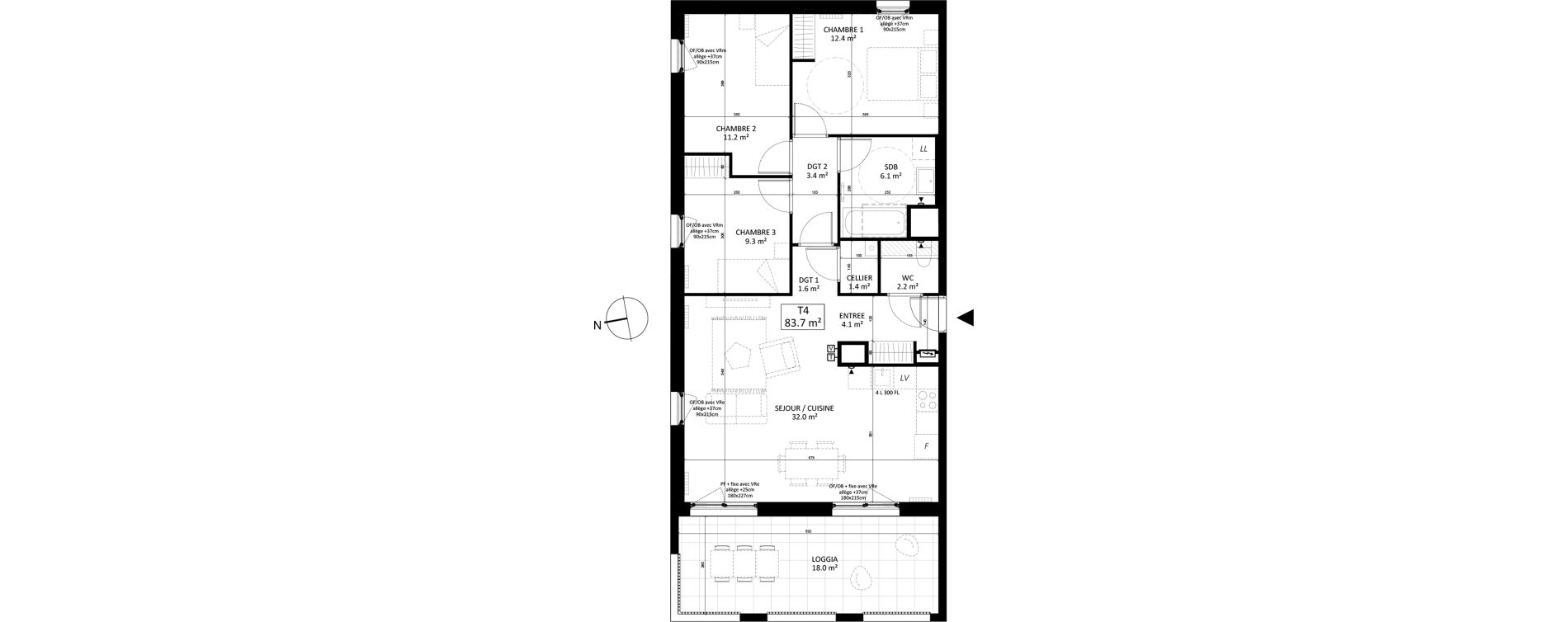 Appartement T4 de 83,90 m2 &agrave; Lille Sud