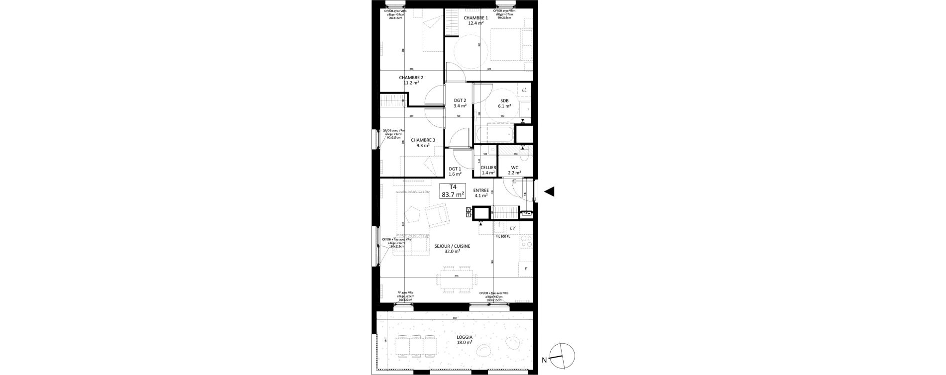 Appartement T4 de 83,70 m2 &agrave; Lille Sud