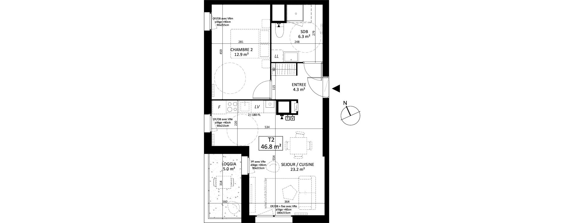 Appartement T2 de 46,80 m2 &agrave; Lille Sud