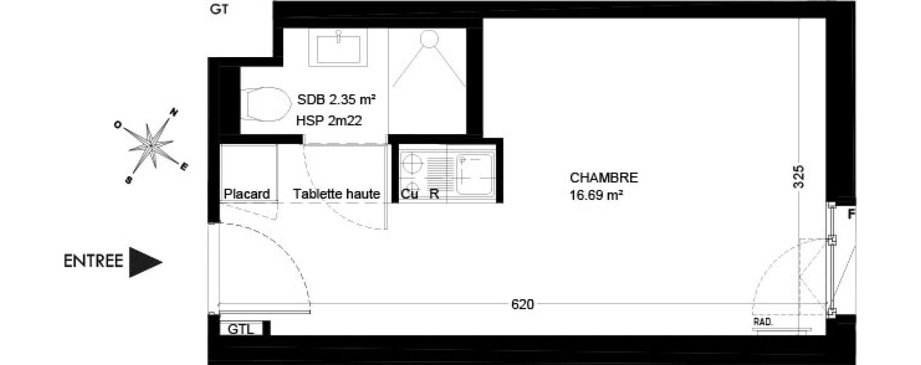 Appartement T1 de 19,04 m2 &agrave; Lille Bois blancs